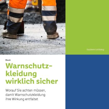 E-Book-Cover für Warnschutzkleidung, unterer Beinbereich einer Person mit orange-blauer Warnschutzkleidung
