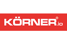 Körner-Logo, rot mit weißer Schrift: Körner.io